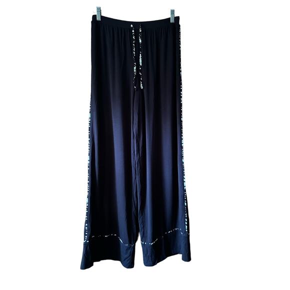 Donna Karan Sleepwear Women's Wide Leg Cheetah Trim Pajama Pants Black Size S - Picture 1 of 7